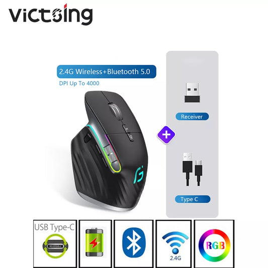 VicTsing M10 Rechargeable Bluetooth wireless mouse office business 2.4G Wireless Ergonomic Mute Mouse For PC Laptop